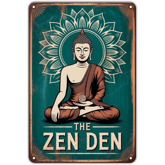 Buddha Art Spiritual Vintage Zen Metal Wall Sign for Garden Yard Porch Garage Home Bedroom Kitchen Decor, Easy to Hang, 8 x 12 Inch