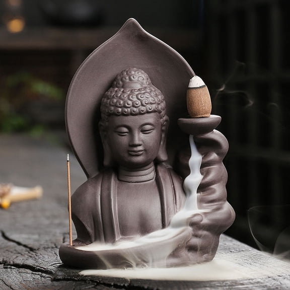 Buddha Backflow Incense Burner Backflow Censer Waterfall Purple Sand Incense Stick Holder Fragrant Dispersed Incense Burner for Relaxation Rest Yoga and Meditation
