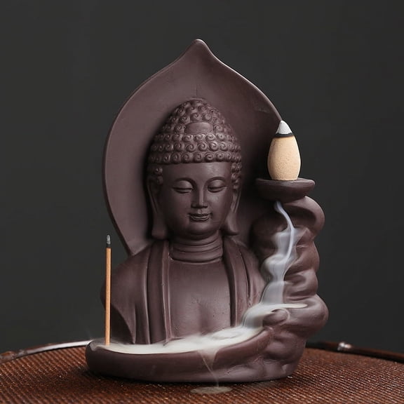 Buddha Backflow Incense Burner Backflow Censer Waterfall Purple Sand Incense Stick Holder Fragrant Dispersed Incense Burner for Relaxation Rest Yoga and Meditation