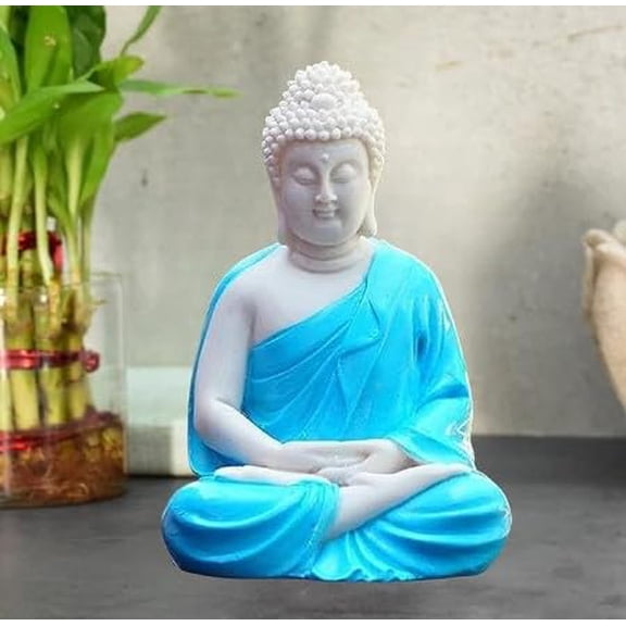 Buddha Blue Premium Rare Handcrafted Polymarble Meditation/Dhyan White Buddha Statue Lord Figurine/Idol,Medium
