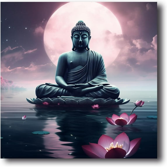 Buddha Canvas Wall Art Buddha Statue & Lotus Flower Painting Prints Zen Pictures Buddhist Spiritual Artwork for Yoga Spa Meditation Room Framed(Picture-3, (16.00" x 16.00"))