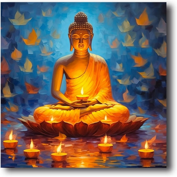 Buddha Canvas Wall Art Buddha Statue Painting Prints Zen Pictures Buddhist Spiritual Artwork for Office Yoga Spa Meditation Room Framed(Picture-1, (12.00" x 12.00"))