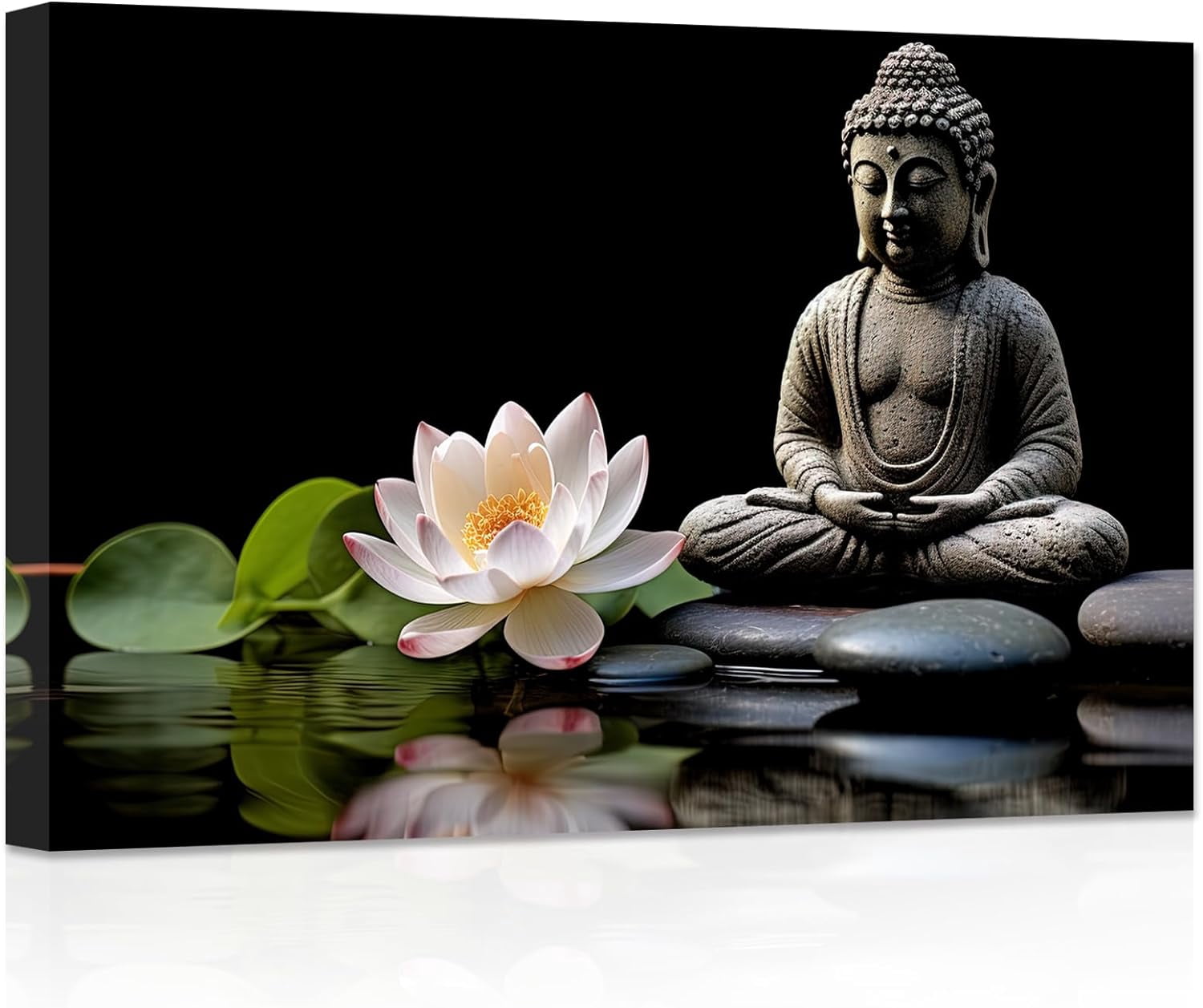 Buddha Canvas Wall Art Lotus Flowers Zen Stone Pictures Spa Painting ...