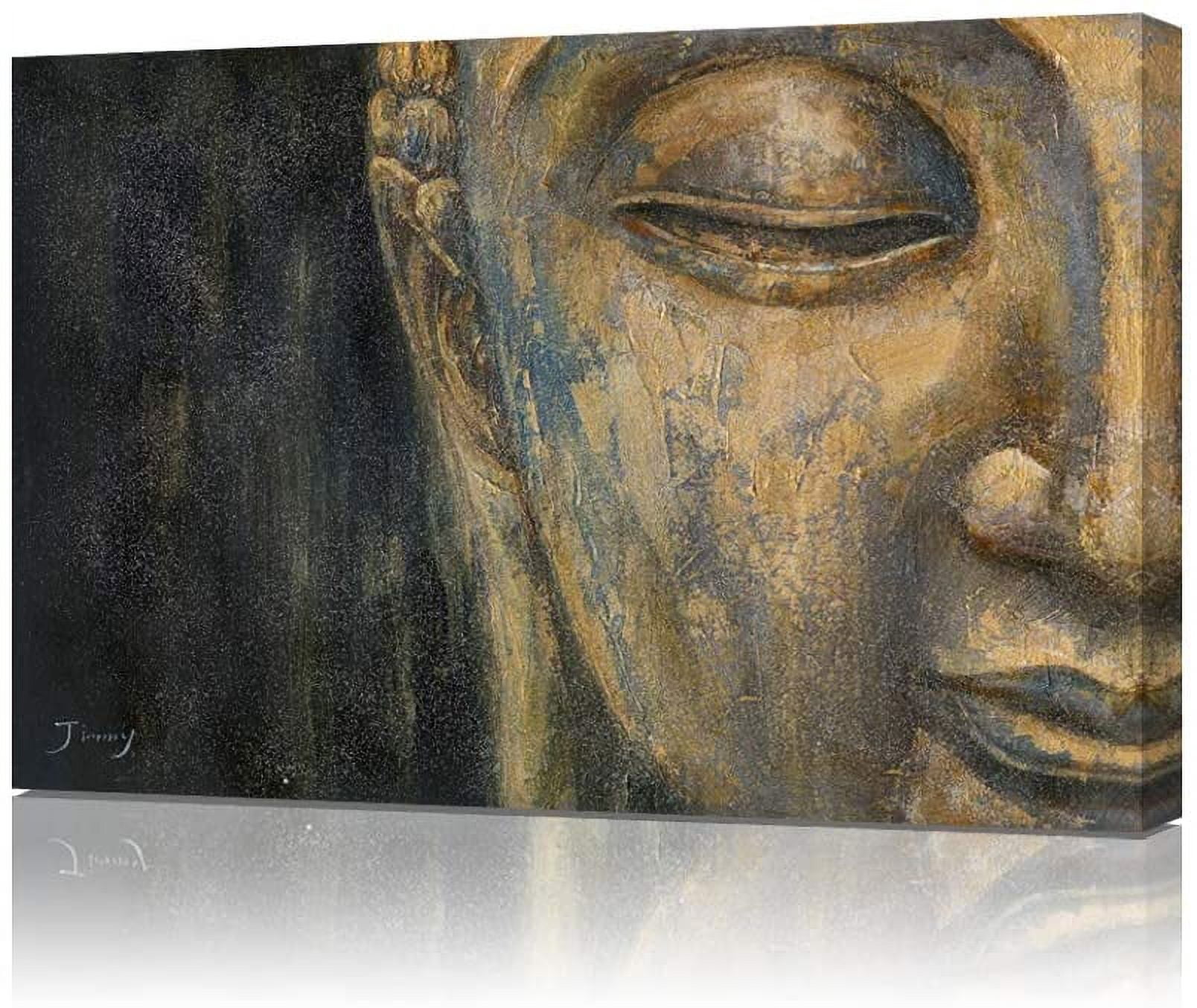 Buddha Canvas Wall Art Print: Gold Buddha Head Zen Painting Decor Black ...
