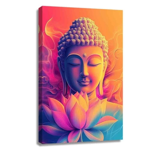 Buddha Canvas Wall Art poster Colorful Buddha Statues with Lotus Picture Prints Bathroom Zen Painting Spiritual Meditation Artwork