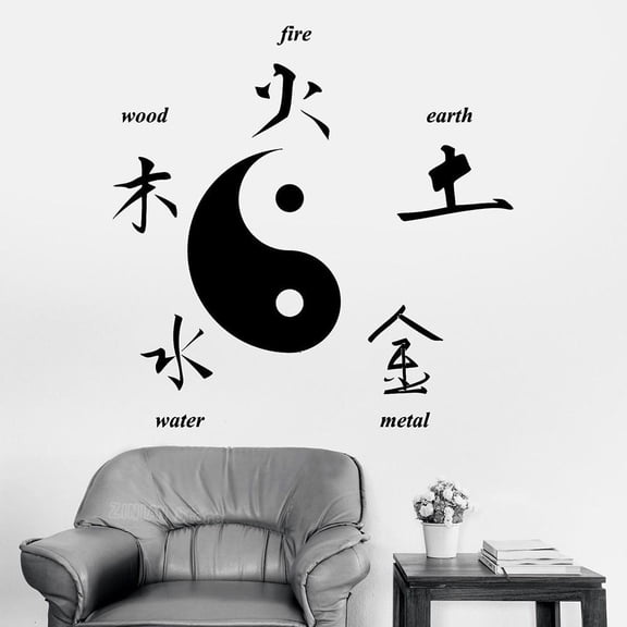 Buddha Chinese Signs Of Elements Yin Yang Symbol Wall Sticker Chinese Taoist Culture Wall Decals Home Decor Murals 30x30cm