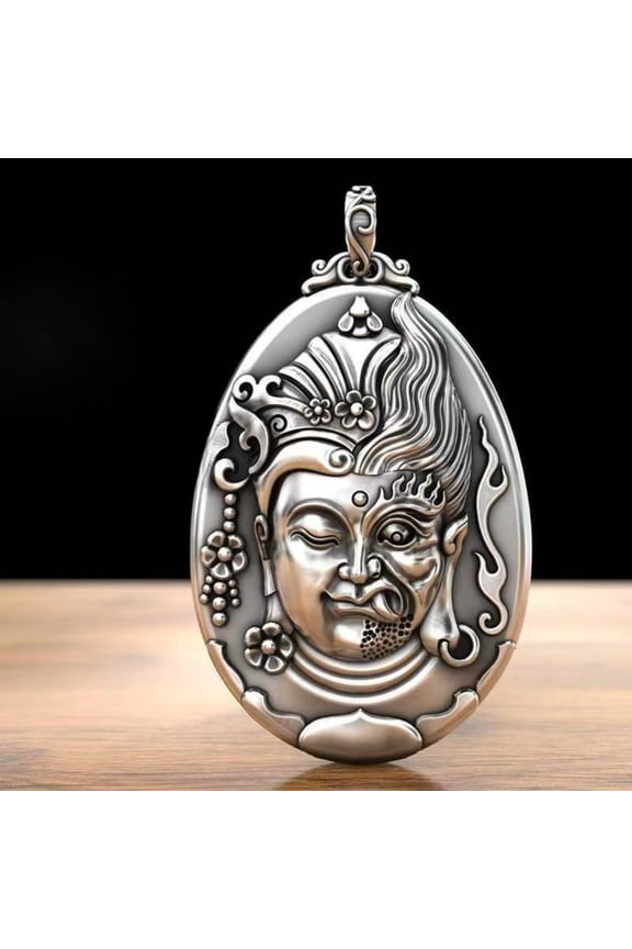 Buddha Demon Pendant Necklace for Men Solid Metal Amulet Vintage Style Hip Hop Jewelry Accessory