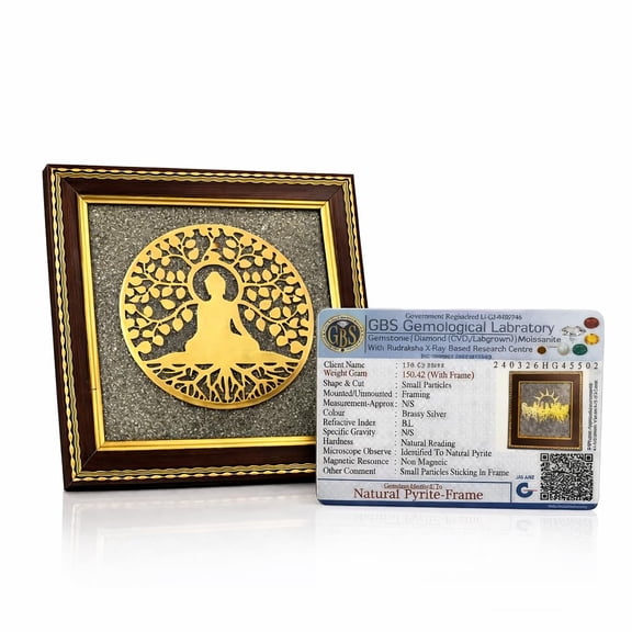 Buddha Dharmachakra Energy Frame | Wooden Wall Decor with Golden Buddha Tree Design 19.1L x 19.1W cm