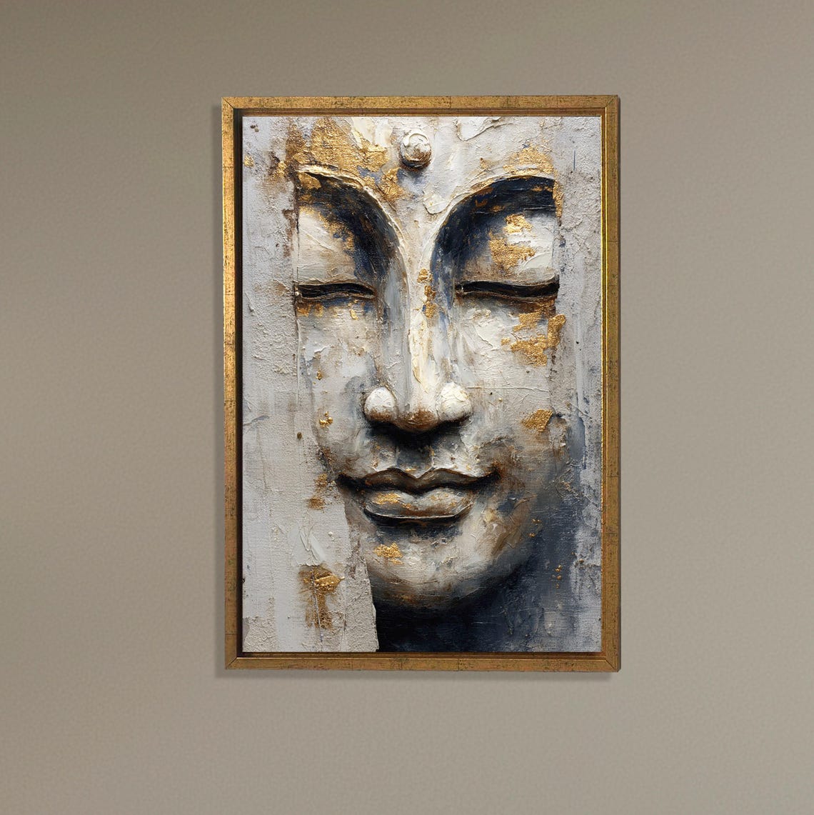 Buddha Face Art, Spiritual Wall Decor, Zen Textured, Tranquil Face ...
