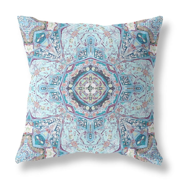 Buddha Flower Ceremony Broadcloth Indoor Outdoor Blown and Closed Pillow Light Blue