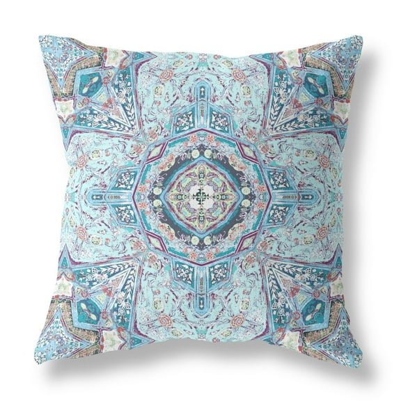 Buddha Flower Ceremony Throw Pillow with Removable Cover in Light Blue 18x18