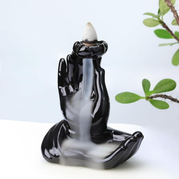 Buddha Hand Backflow Incense Burner Smoke Waterfall Incense Burner Ceramic Buddha Incense Holder Incense Cone Burner for Meditation and Home Decor
