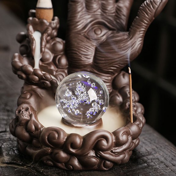 Buddha Hand Series Backflow Incense Burner Skull Incense Waterfall Holder Smoke Indoor Creative LED Ceramic Incense Cone Incense Burner Decoration Incense Burner Ornamen for Home Office Yoga Temple