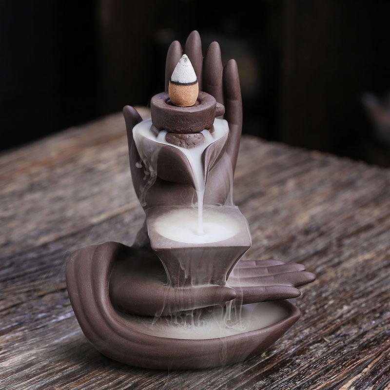 Buddha Hand Series Incense Burner Waterfall Backflow Smoke Creative Magic Heart Stone Grinding Incense Holder Agarwood Reflow Fragrance Burner