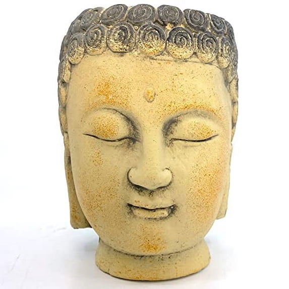 Buddha Head Cement Planter Pot for Plants Flowers Succulants 4" (Beige and Grey)