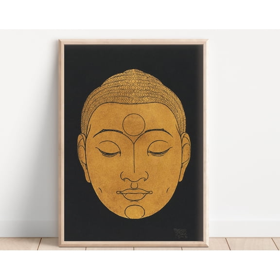 Buddha Head Print Black and Gold Spiritual Art