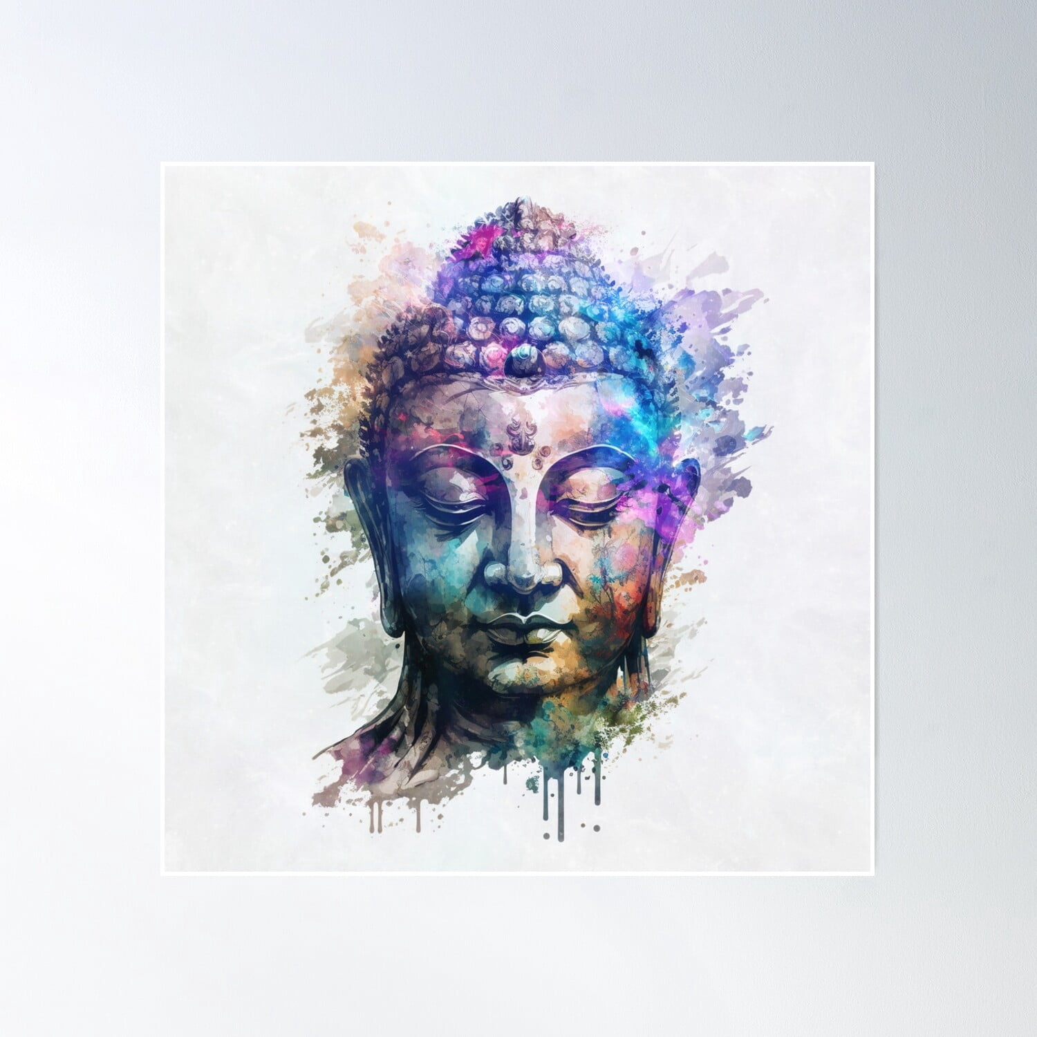 Buddha Head Zen Meditation Watercolor Poster Wall Art, Modern Wall ...