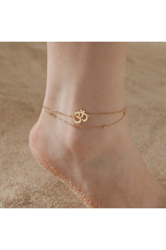 Buddha Hindu Yoga Om Aum Bracelet 14K Yellow Gold Box Chain Bracelet Women Men Hinduism Amulet Vintage Jewelry Gift