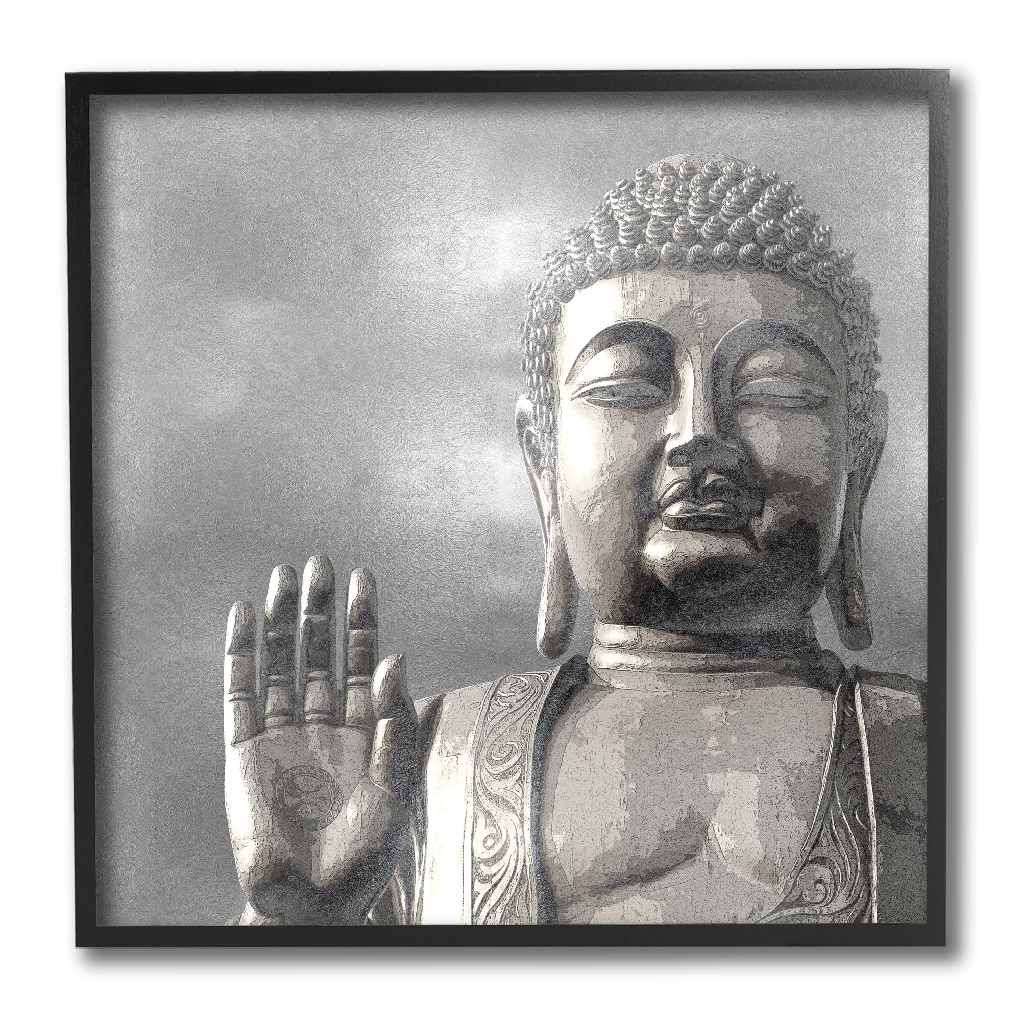 Stupell Industries Buddha Inspired Portrait Greyscale Eastern Figure,12 x 12,Designed by Tom Bray