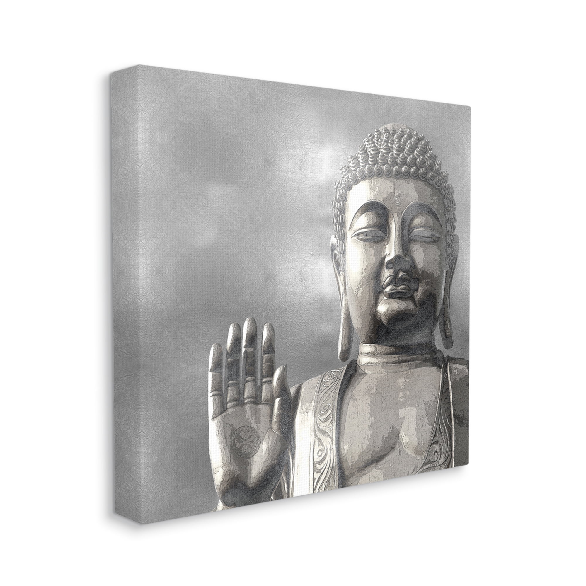 Buddha Inspired Portrait Greyscale Eastern Figure Religious Gallery-Wrapped Canvas Print Wall Art, 17x17