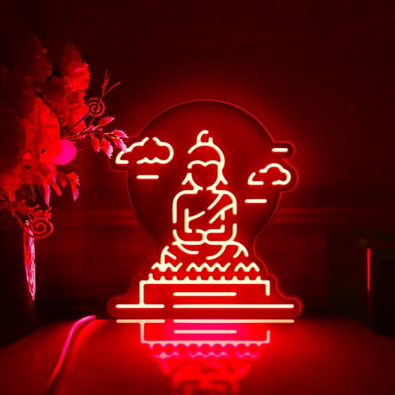 Buddha Led Light Box, Dimmable Neon-Like Light Signs USB Power for Wall Decor Bedroom Decoration, RGB Light (WxH) 16"x18"