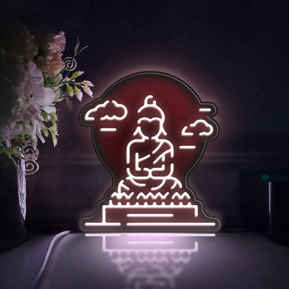 Buddha Led Light Box, Dimmable Neon-Like Light Signs USB Power for Wall Decor Bedroom Decoration, Static Light (WxH) 6"x7"