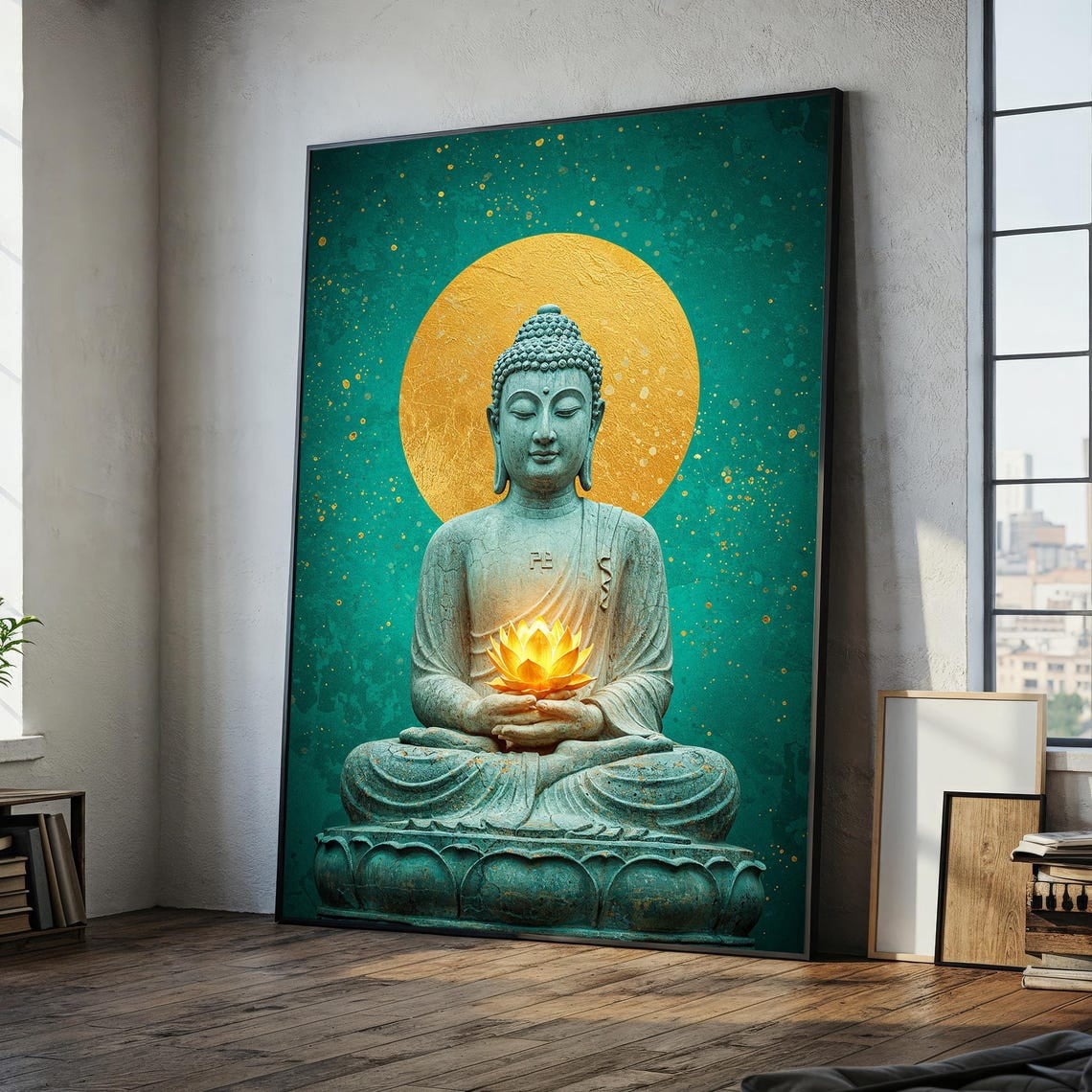 Buddha Lotus Canvas Wall Art: Spiritual Giclée Print With Golden Aura ...