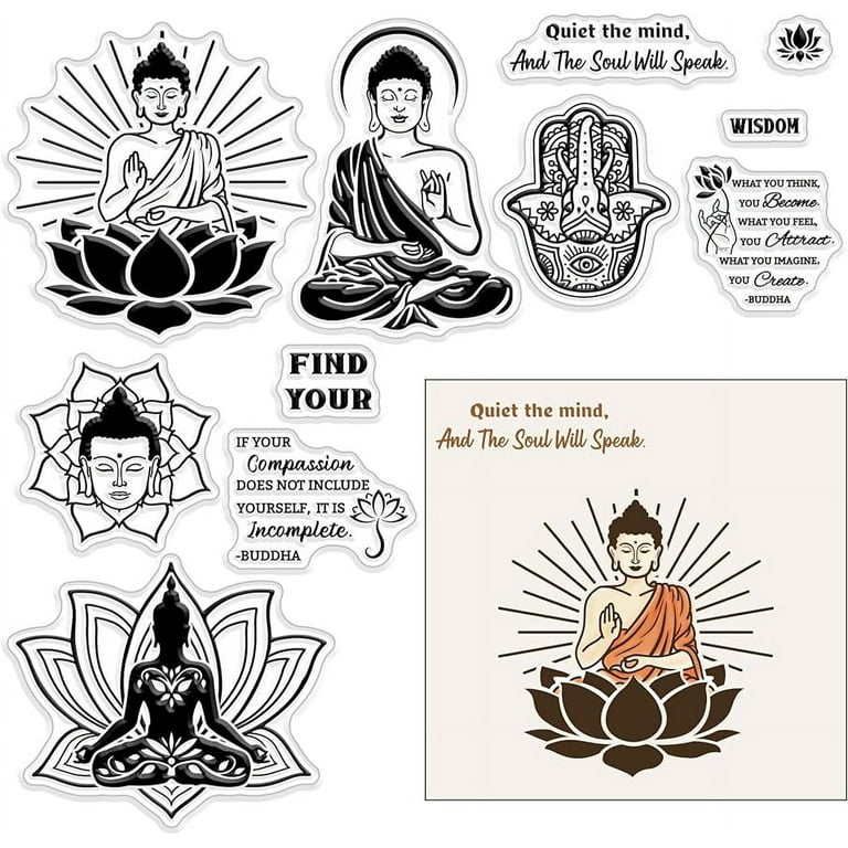 Buddha Lotus Clear Rubber Stamps Reusable Zen Meditate Mandala Text  Silicone Transparent Seals Stamp 