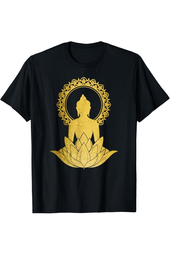 Buddha Mandala Lotus Flower Yoga Zen Buddhism Spiritual T-ShirtMen's and women's gift, black and white T-shirt, size: Extra large S-4XL