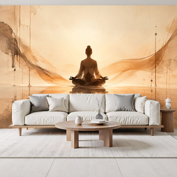 Buddha Meditation Silhouette Wallpaper Zen Abstract Flowing minimalist relax Peel and Stick Wall Murals 69"H x 96"W Removable PVC Wall Paper Self-Adhesive Wall Decor for Bedroom Living Room Spa