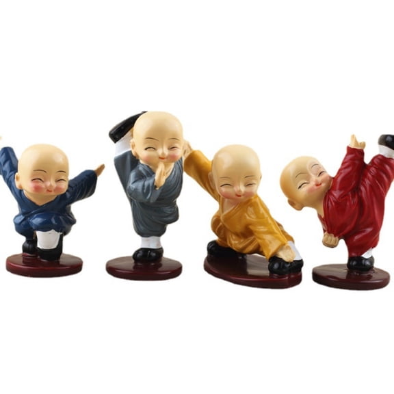 Buddha Monk Statues Miniature Figurine Set Sculpture Collectible Art Craft Ornament for Shelf Desktop Garden Home and Car 4PCS