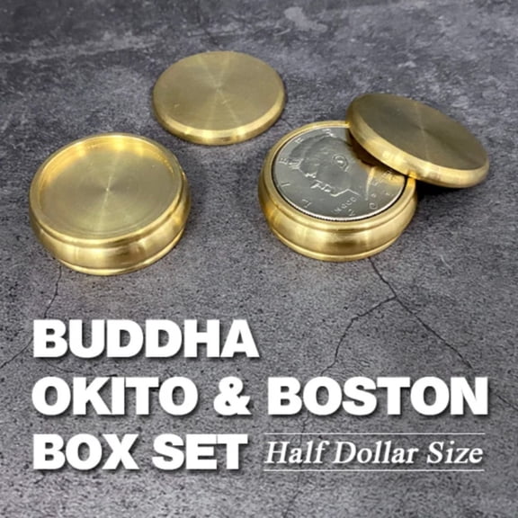 Buddha Okito & Boston Box Set (Half Dollar Size)  Magic Tricks Close Up Illusions Gimmick Props Mentalism Coin Penetrate Vanish