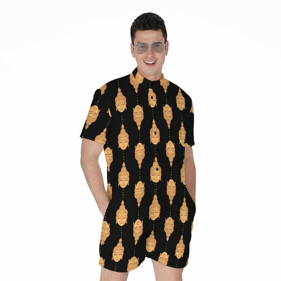 Buddha Pattern Short Sleeve Men'S Rompers Casual Summer Jumpsuits Outfit