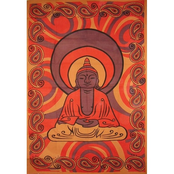 Buddha Print Tapestry Cotton Wall Hanging 86" x 60" Brown