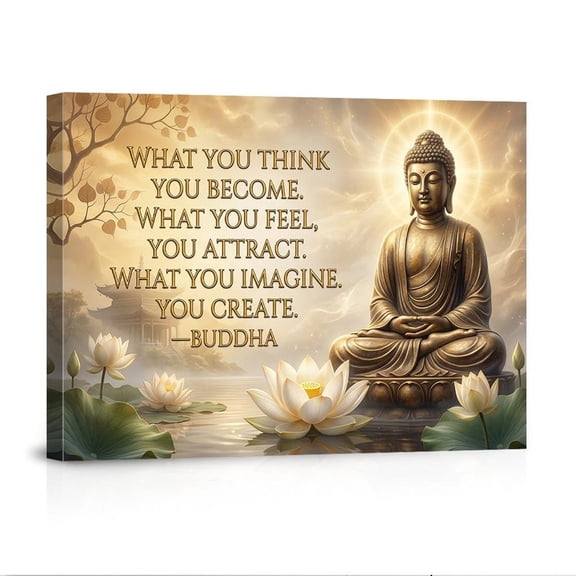 Buddha Quote Mindful Living Zen Meditation Spiritual Home Lotus Flower Art Canvas