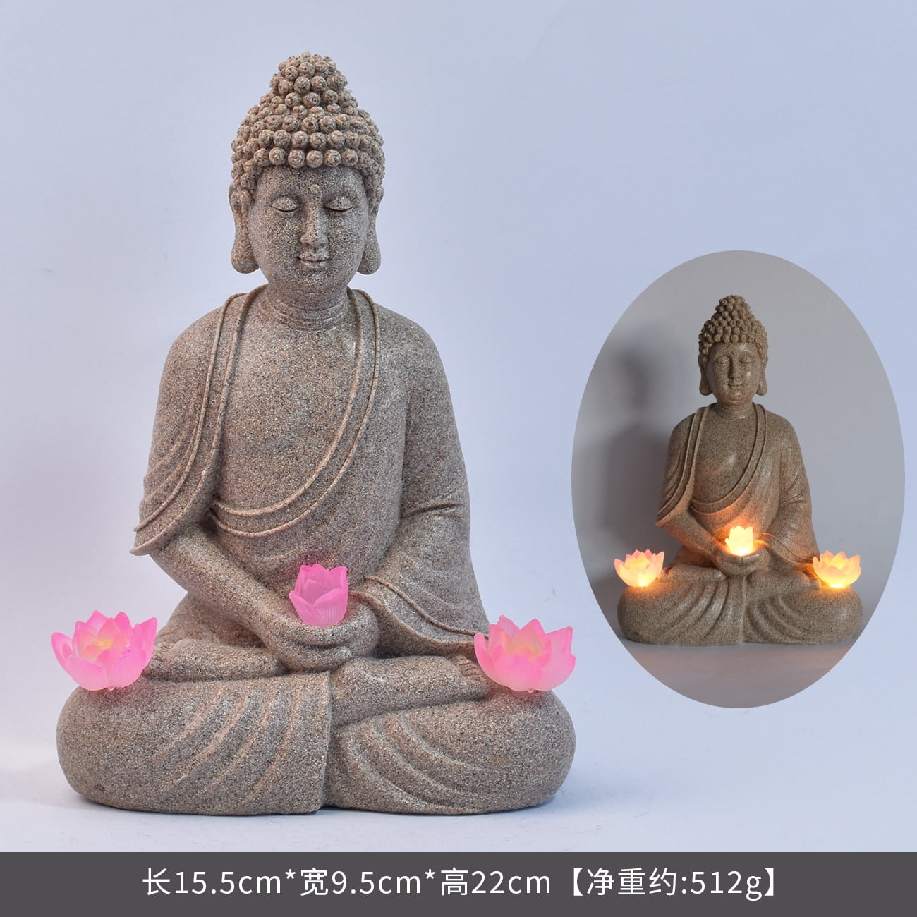 Buddha Statue for Home and Outdoor Decor Solar Powered Flickering LED ...