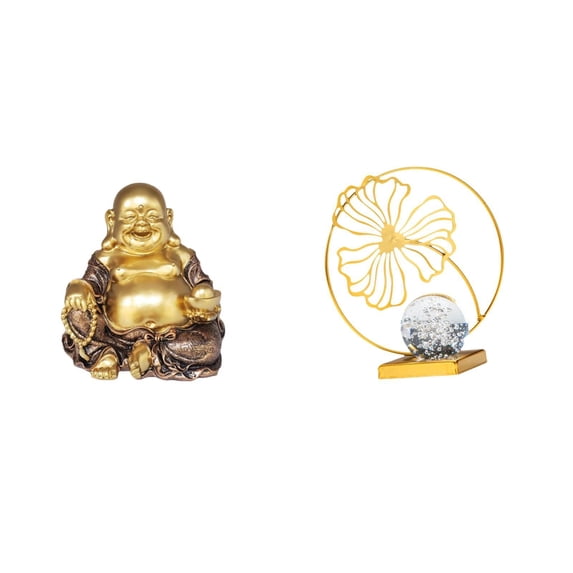 Buddha Statue Leaf Sculpture Meditation Figurine Gold Resin Iron Tabletop Ornament for Office Desk Bedroom Decor