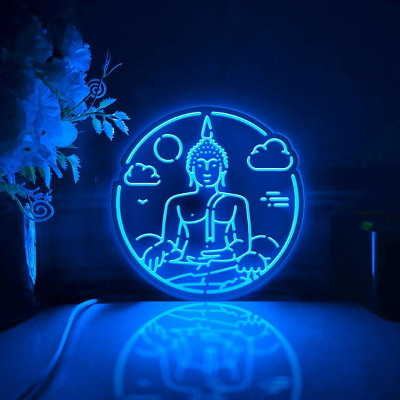 Buddha Statue Led Light Box, Dimmable Neon-Like Light Signs USB Power for Wall Decor Bedroom Decoration, RGB Light (WxH) 6"x6"