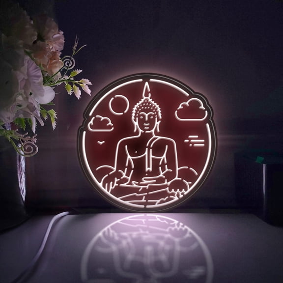 Buddha Statue Led Light Box, Dimmable Neon-Like Light Signs USB Power for Wall Decor Bedroom Decoration, Static Light (WxH) 16"x16"