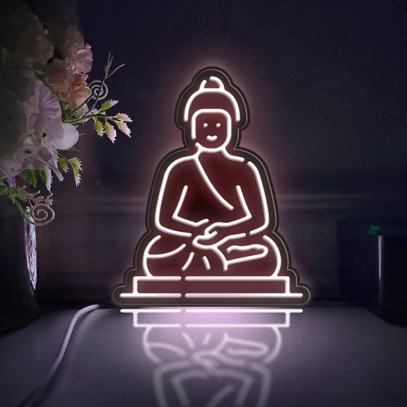 Buddha Statue Led Light Box, Dimmable Neon-Like Light Signs USB Power for Wall Decor Bedroom Decoration, Static Light (WxH) 16"x19"