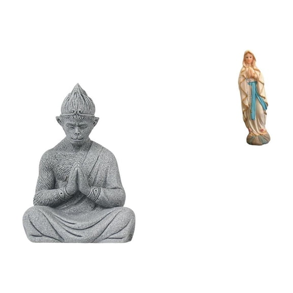 Buddha Statue Monkey Virgin Mary Figurine Realistic Resin Texture for Art Lovers Living Room Desk