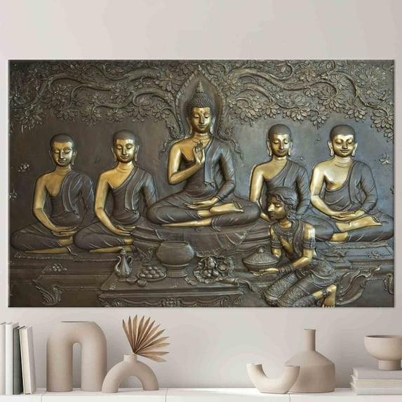 Buddha Statue Print, Canvas Printed Canvas, Large Canvas, Living Room Printed Canvas, Meditation Wall Decor, Buddhist Gift Canvas Art, Canvas Wall Decor - Gold Framed