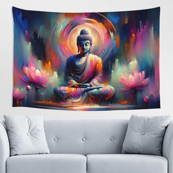 Buddha Statue Tapestry Buddhist Wall Art Indian Zen Tapestrys Sacred Yoga Room Decor Wall Hanging Bohemian Abstract For Bedroom Living Room Home Decor Aesthetic 40"x60"