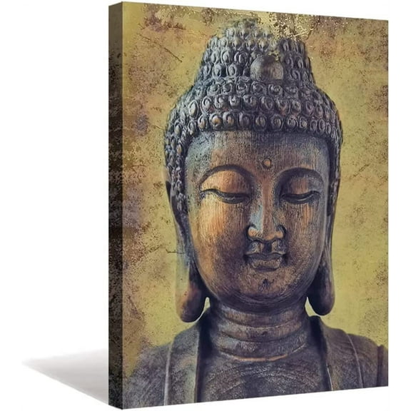 Buddha Statue Wall Art Decor Buddha Head Picture Canvas Prints Retro Zen Buddha Peace Meditation Sculpture Buddhism Religious Belief Pray Buddhist Home Gold Walls Decoration 12"x16"