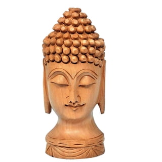 Buddha Statue for Living Room - Wooden Lord Buddha Face Figurine Showpiece Feng Shui Vastu Item for Home for Good Luck - Natural Wood (Style 1)
