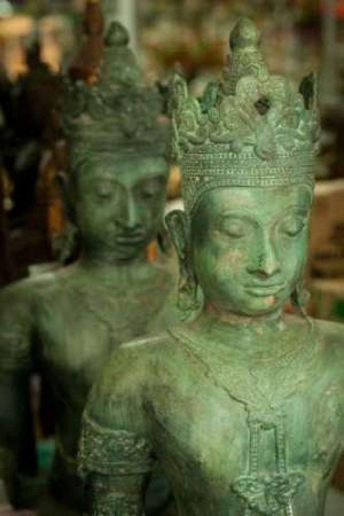 Buddha Statues II Canvas Art - Erin Berzel (12 x 18)