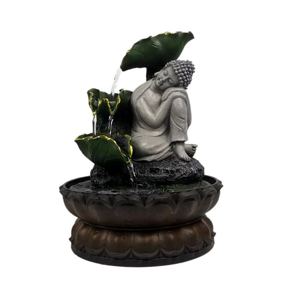 Buddha Tabletop Water Fountain Waterfall LED Light Flowing Water for Indoor