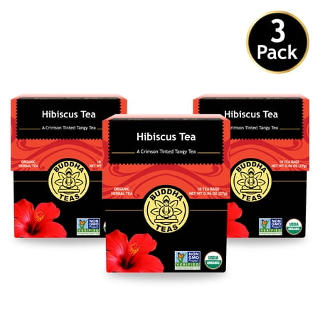 Buddha Teas Hibiscus Tea - Organic Herbal Tea - For Health & Wellbeing - With Antioxidants, Vitamin C & Bioflavonoids - Caffeine Free - OU Kosher & Non-GMO - 18 Tea Bags (Pack of 3)