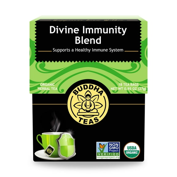 Buddha Teas Organic Divine Immunity Blend - Herbal Tea - For Health & Wellbeing - With Antioxidants & Minerals - Clean Ingredients - Caffeine Free - OU Kosher & Non-GMO - 18 Tea Bags (Pack of 1)