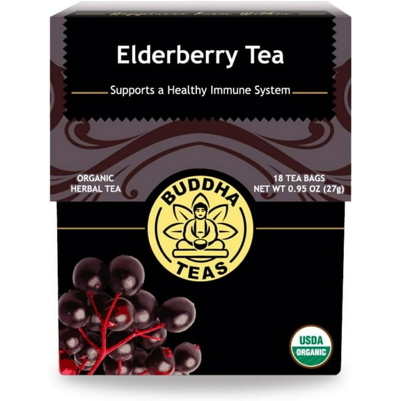 Buddha Teas - Organic Elderberry - Herbal Tea - For Health & Wellbeing - With Antioxidants & Minerals - Clean Ingredients - Caffeine Free - 100% Kosher & Non-GMO - 18 Tea Bags (Pack of 1)